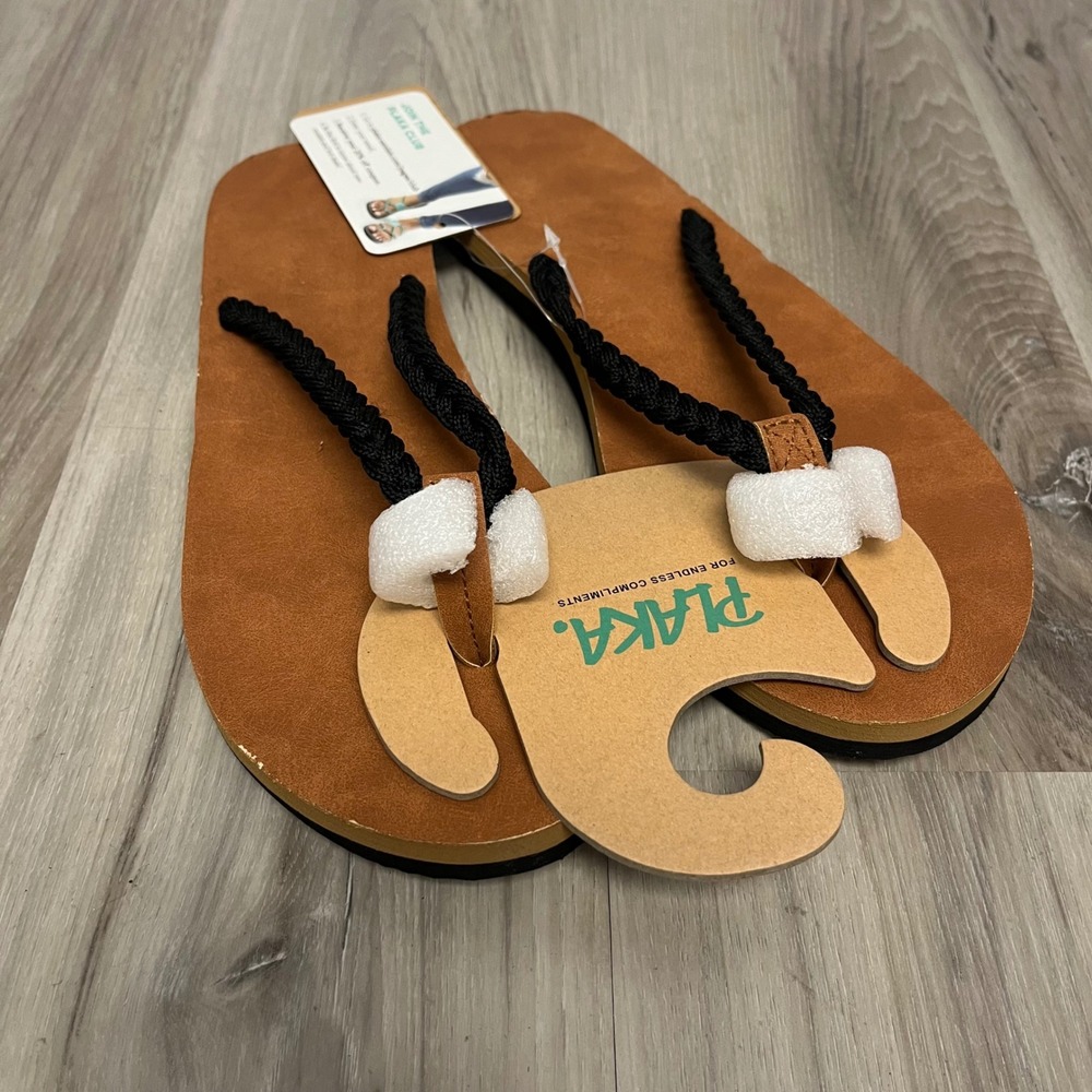 Plaka Flip Flops Women's 10 Classic Black Braided Rope Coral Sandals NWT